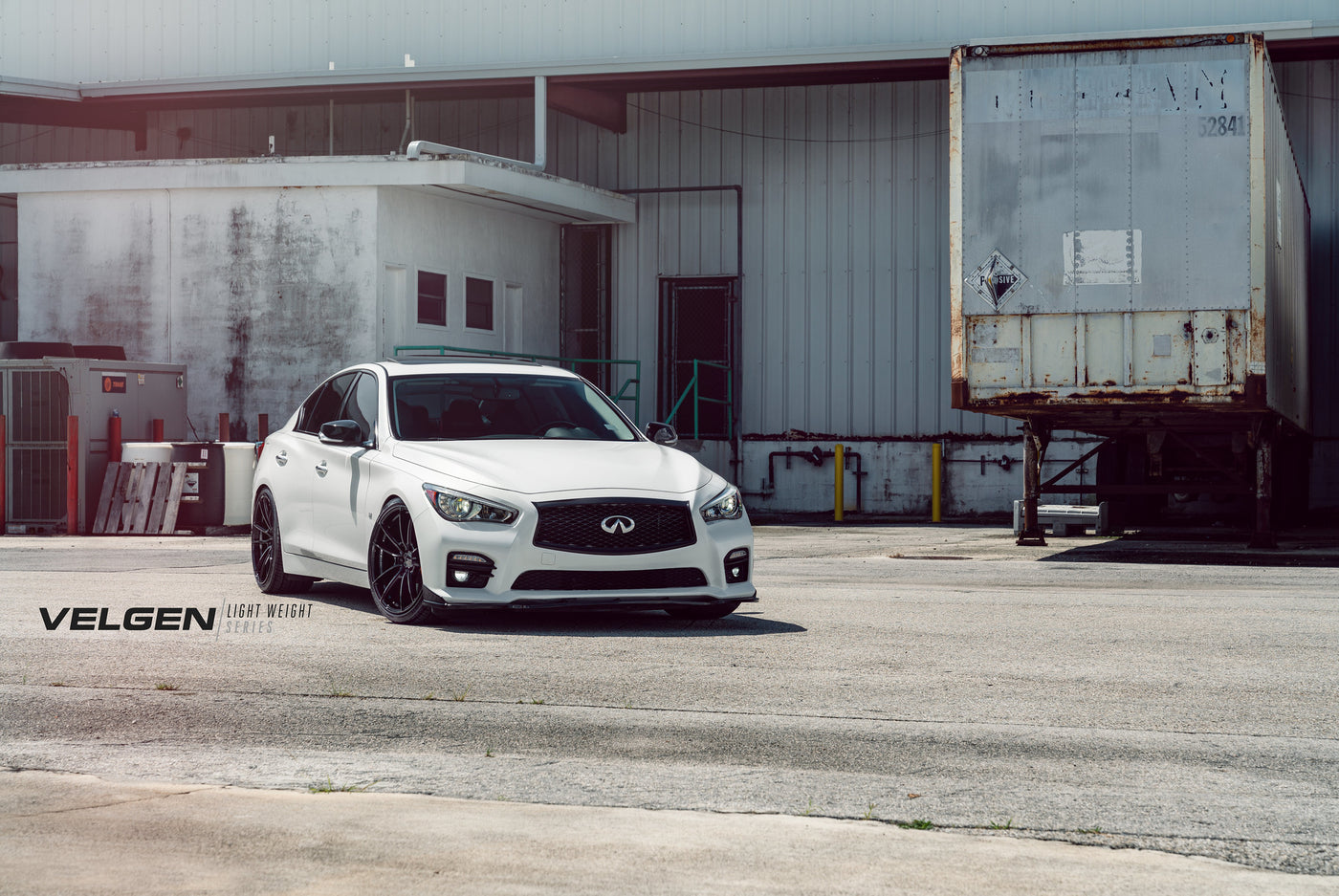 Infiniti Q50 Lowered RSR Suspension  Velgen Light Weight Wheels VF5 Gloss Black  20x9.5  / 20x10.5