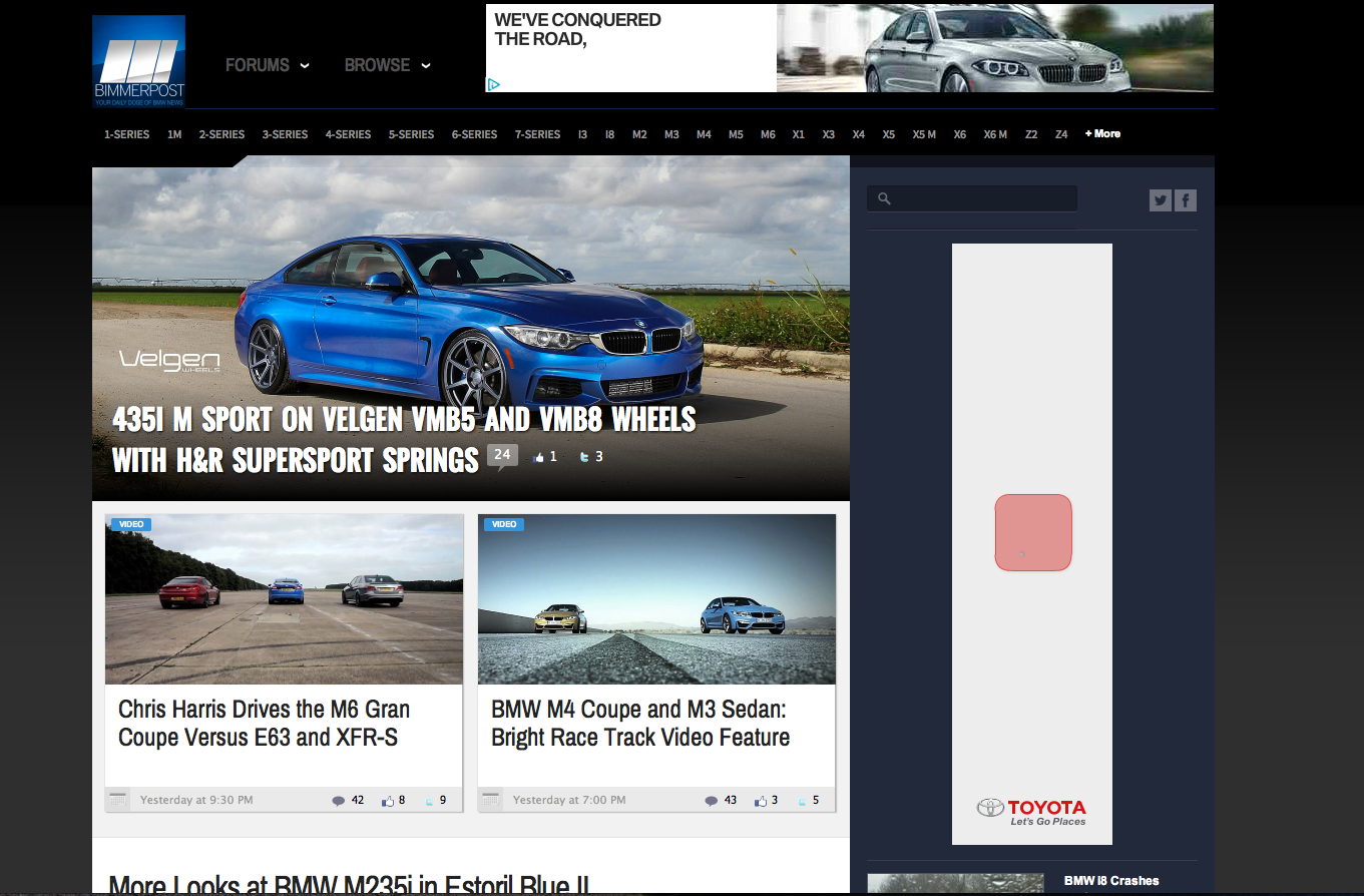 VELGEN WHEELS BMW 435I MSPORT HITS FRONT PAGE OF BIMMERPOST.